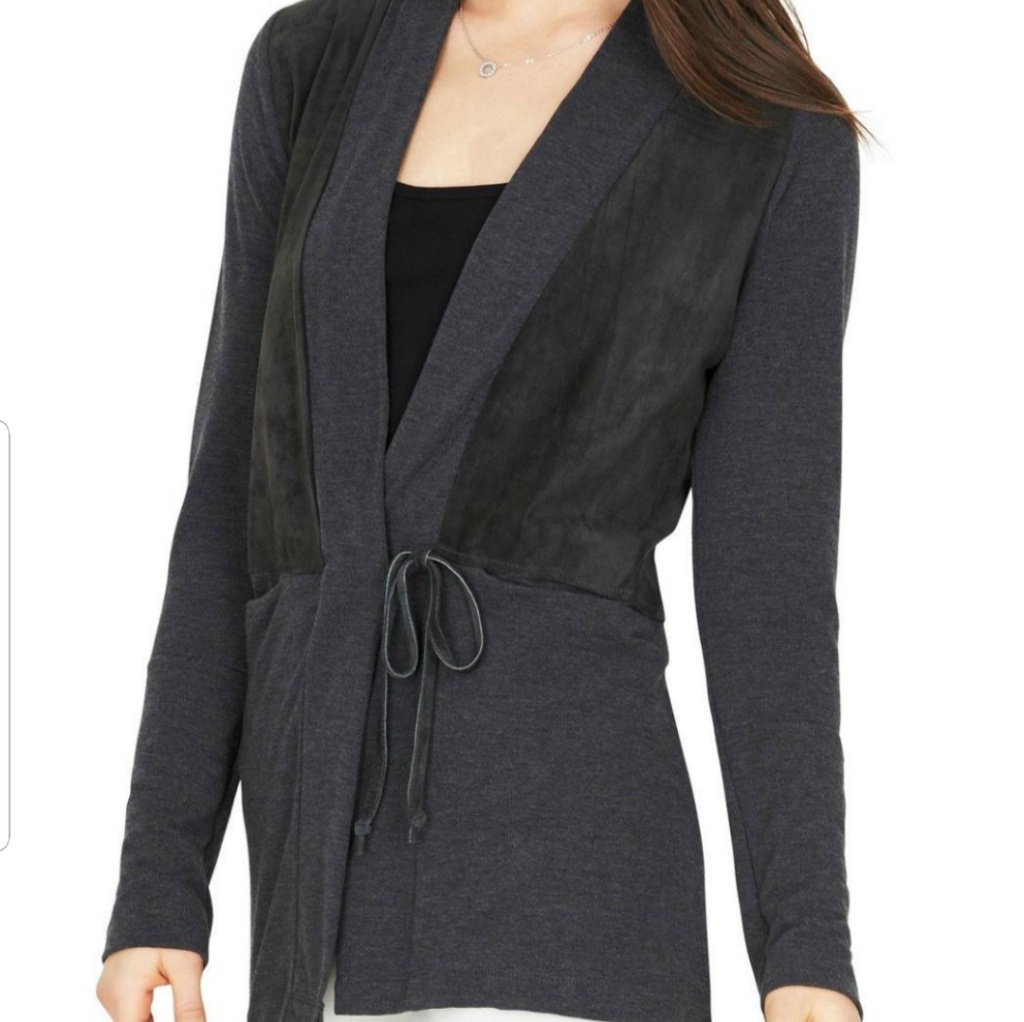 Ecru Grey Suede Tie Cardigan